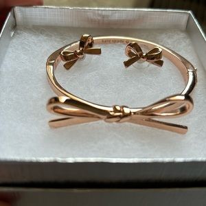 Kate Spade rose gold skinny mini bow bangle and mini bow studs